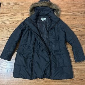 Modern Eternity maternity, baby wearing winter coat